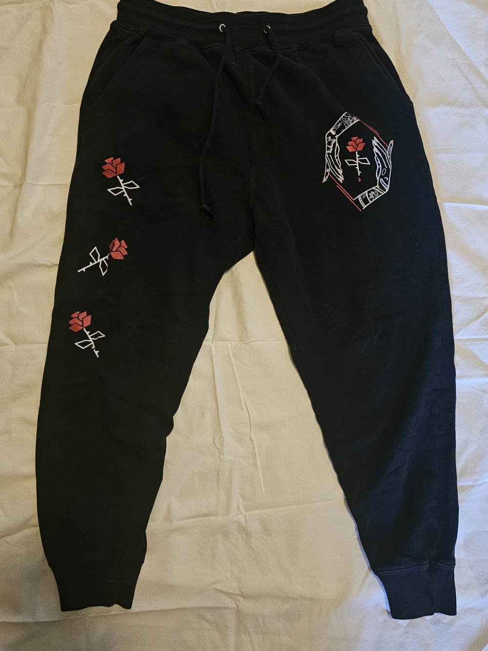 Empyre Black Sweatpants with Red Rose Motif